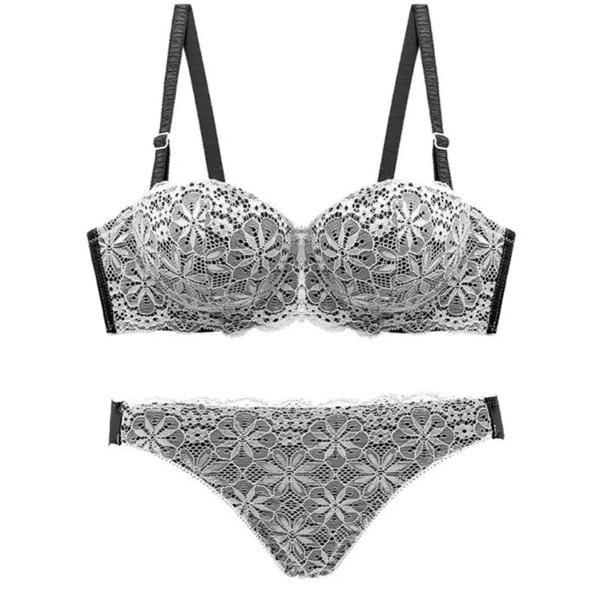 Luxury 1/2 Cup Push Up Floral Embroidery Lace Women Bra Panty Set ANB94