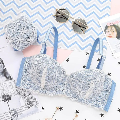 Luxury 1/2 Cup Push Up Floral Embroidery Lace Women Bra Panty Set ANB94