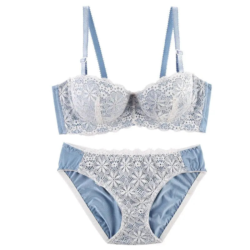 Luxury 1/2 Cup Push Up Floral Embroidery Lace Women Bra Panty Set ANB94