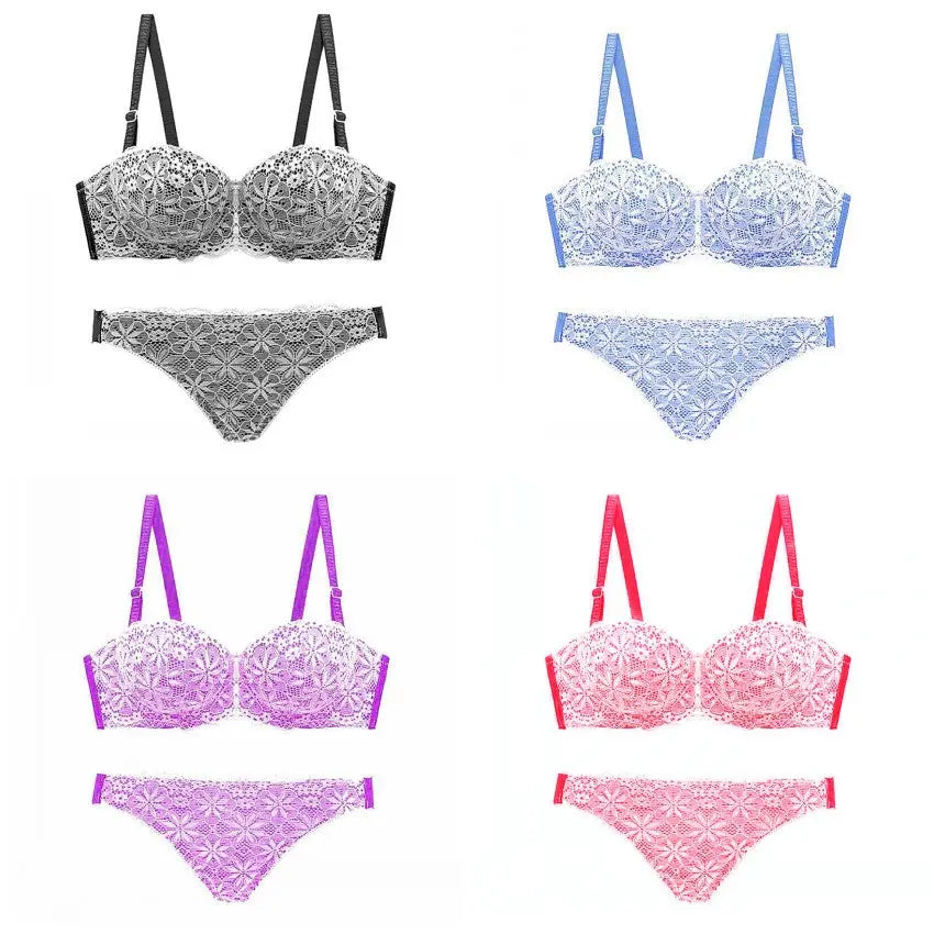 Luxury 1/2 Cup Push Up Floral Embroidery Lace Women Bra Panty Set ANB94