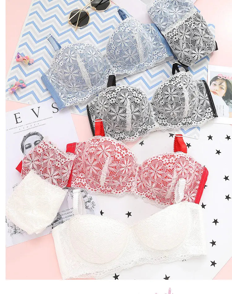 Luxury 1/2 Cup Push Up Floral Embroidery Lace Women Bra Panty Set ANB94