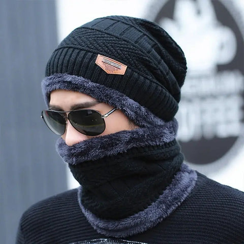 2pcs Ski Cap and Scarf Set Cold Warm Winter Hat for Women Men Knitted Bonnet Warm Cap ANB94