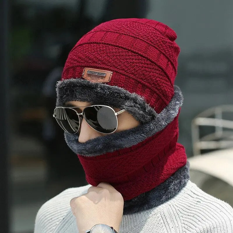 2pcs Ski Cap and Scarf Set Cold Warm Winter Hat for Women Men Knitted Bonnet Warm Cap ANB94