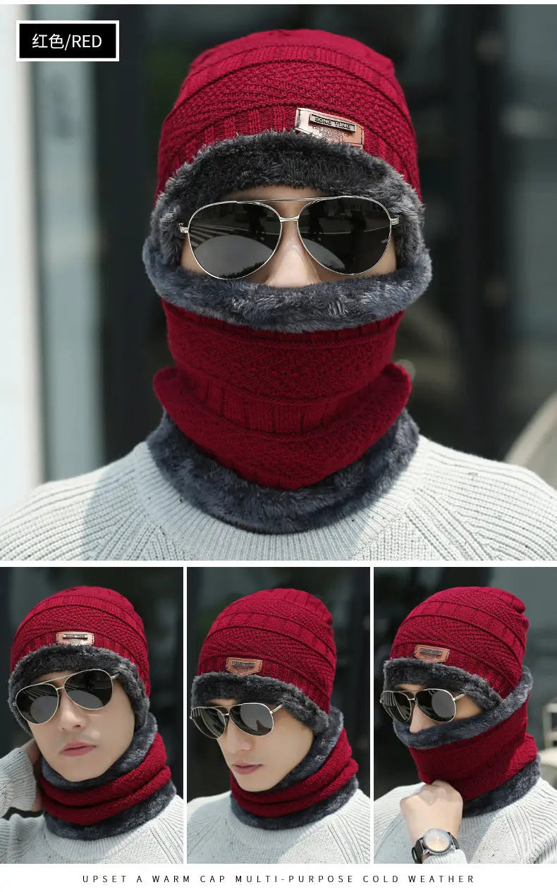 2pcs Ski Cap and Scarf Set Cold Warm Winter Hat for Women Men Knitted Bonnet Warm Cap ANB94
