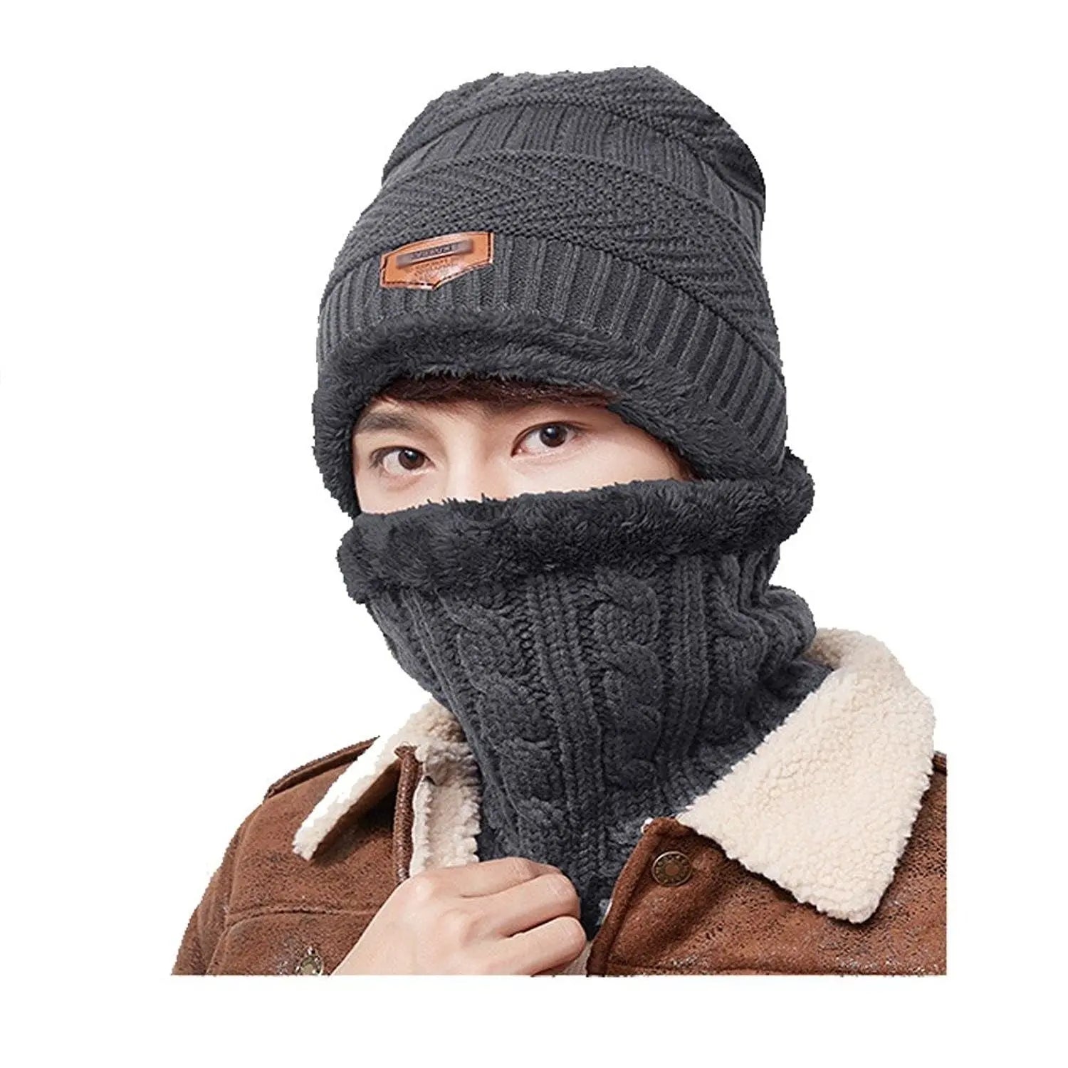 2pcs Ski Cap and Scarf Set Cold Warm Winter Hat for Women Men Knitted Bonnet Warm Cap ANB94