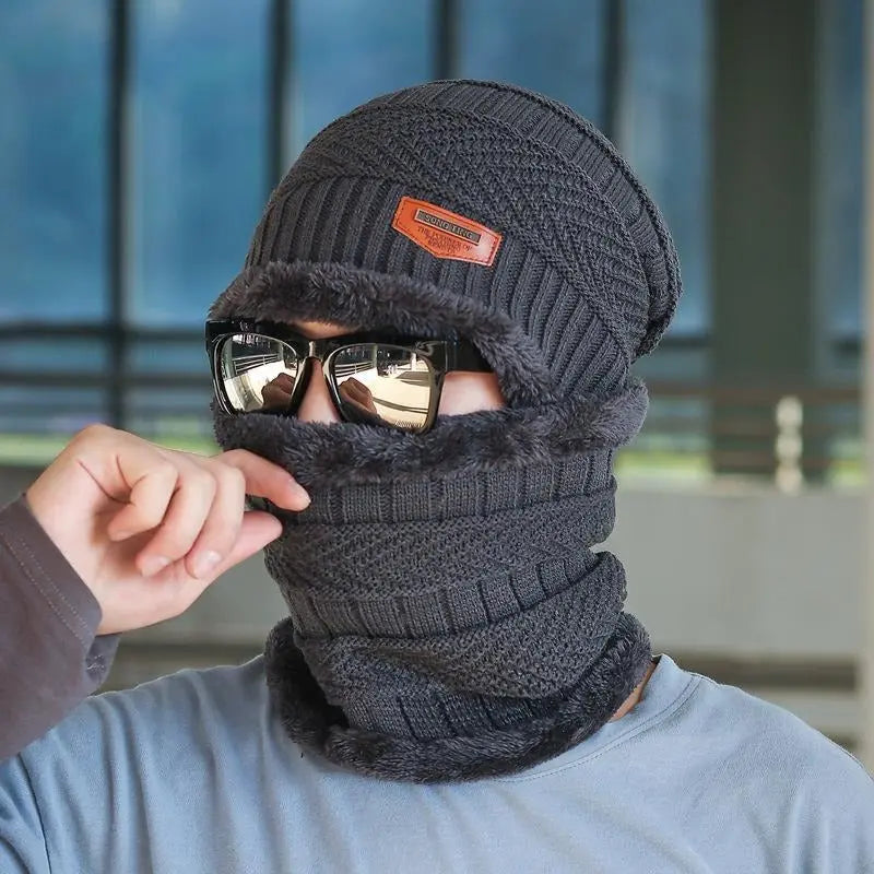 2pcs Ski Cap and Scarf Set Cold Warm Winter Hat for Women Men Knitted Bonnet Warm Cap ANB94