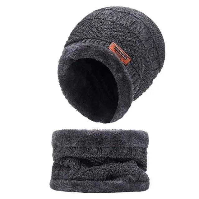 2pcs Ski Cap and Scarf Set Cold Warm Winter Hat for Women Men Knitted Bonnet Warm Cap ANB94