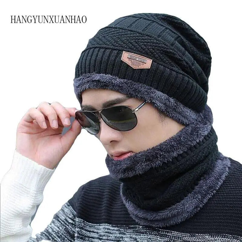 2pcs Ski Cap and Scarf Set Cold Warm Winter Hat for Women Men Knitted Bonnet Warm Cap ANB94