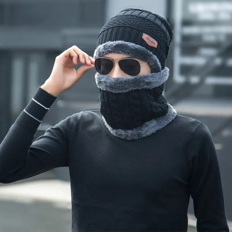 2pcs Ski Cap and Scarf Set Cold Warm Winter Hat for Women Men Knitted Bonnet Warm Cap ANB94