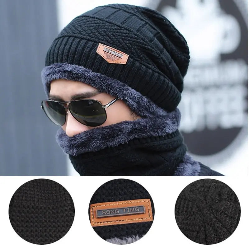 2pcs Ski Cap and Scarf Set Cold Warm Winter Hat for Women Men Knitted Bonnet Warm Cap ANB94