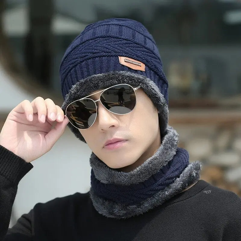 2pcs Ski Cap and Scarf Set Cold Warm Winter Hat for Women Men Knitted Bonnet Warm Cap ANB94
