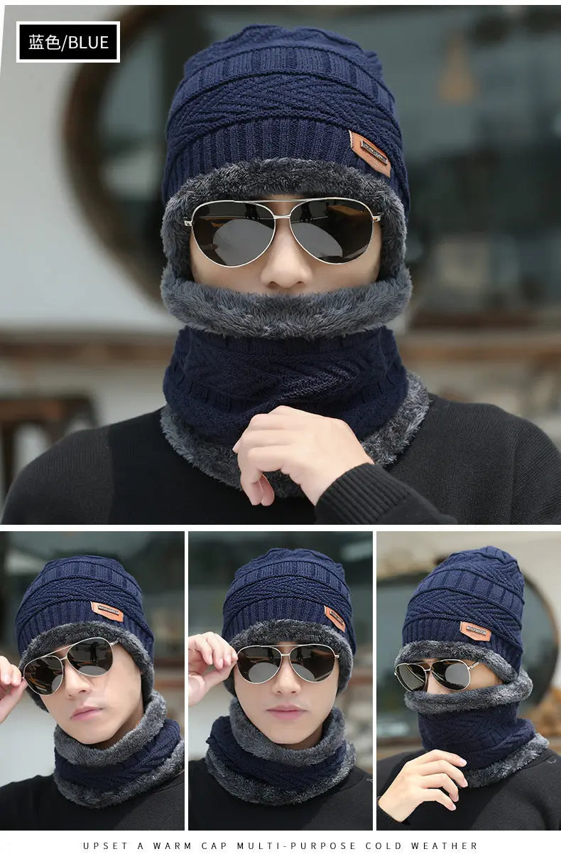 2pcs Ski Cap and Scarf Set Cold Warm Winter Hat for Women Men Knitted Bonnet Warm Cap ANB94