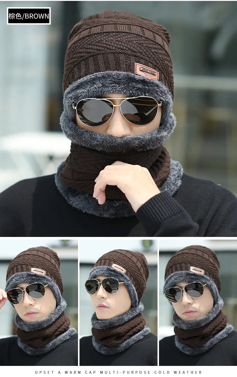 2pcs Ski Cap and Scarf Set Cold Warm Winter Hat for Women Men Knitted Bonnet Warm Cap ANB94