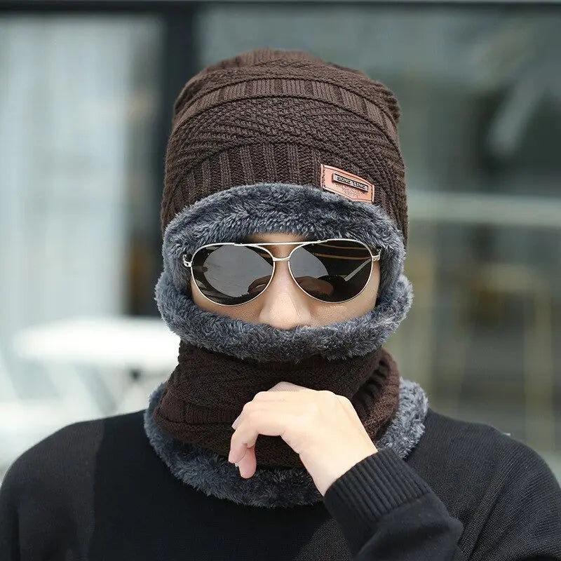 2pcs Ski Cap and Scarf Set Cold Warm Winter Hat for Women Men Knitted Bonnet Warm Cap ANB94
