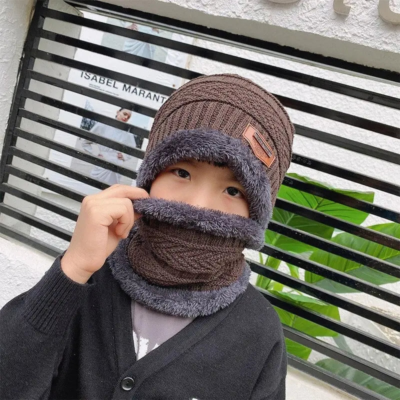 2pcs Ski Cap and Scarf Set Cold Warm Winter Hat for Women Men Knitted Bonnet Warm Cap ANB94