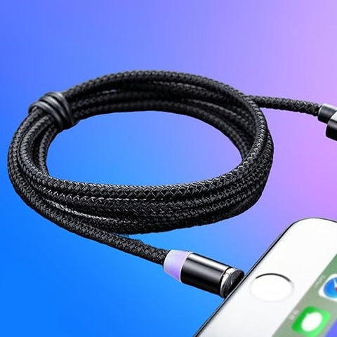 3-in-1 Magnetic Fast Charging Cable | Micro Usb, Type-c & Iphone | 360° Rotation | Led | 3a | Nylon Braided | Magnetic Charging Cables For Android & Ios | Charging Cable For Mobile Phone ( Random Color )