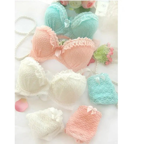 Seamless Lace Bras Set Adjustable Strap Ruffle Push-Up 3/4 Cup Lace Underwear Bra Set ANB94