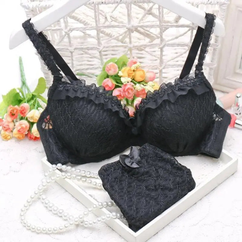 Seamless Lace Bras Set Adjustable Strap Ruffle Push-Up 3/4 Cup Lace Underwear Bra Set ANB94