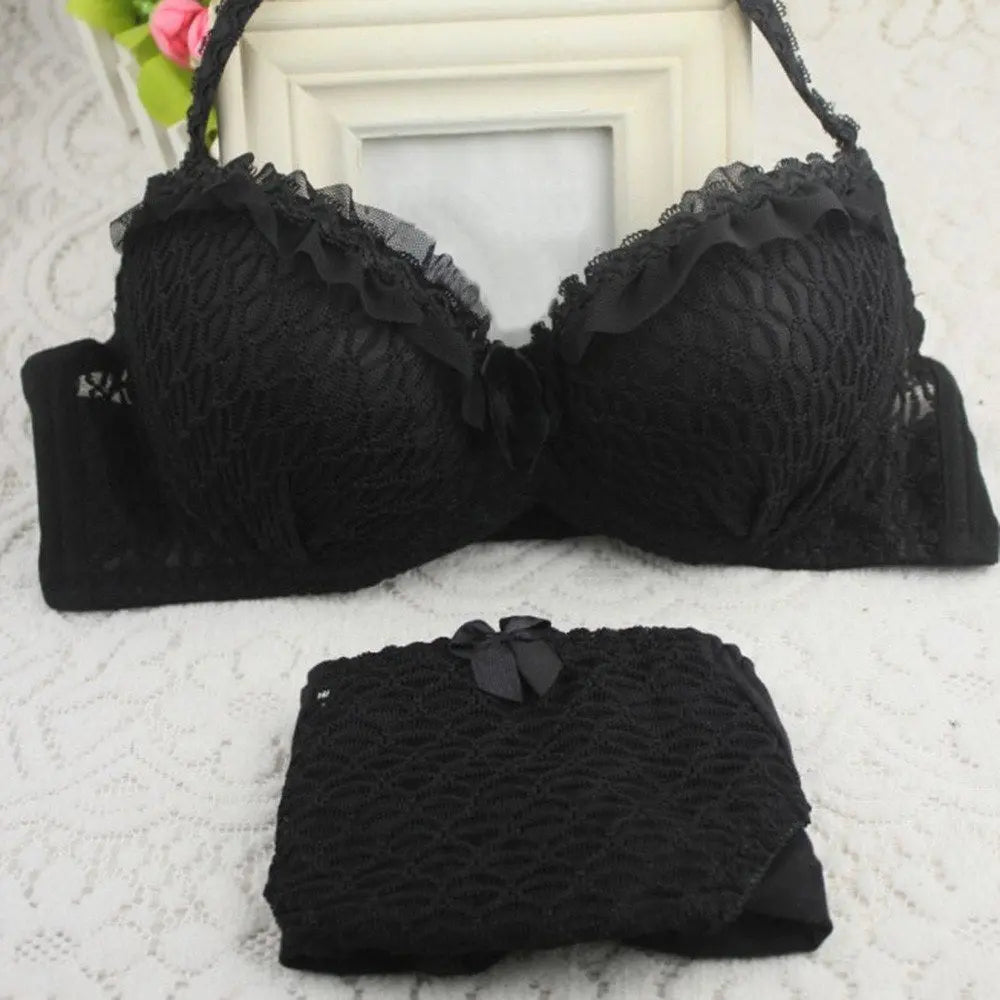 Seamless Lace Bras Set Adjustable Strap Ruffle Push-Up 3/4 Cup Lace Underwear Bra Set ANB94