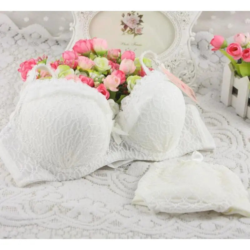 Seamless Lace Bras Set Adjustable Strap Ruffle Push-Up 3/4 Cup Lace Underwear Bra Set ANB94