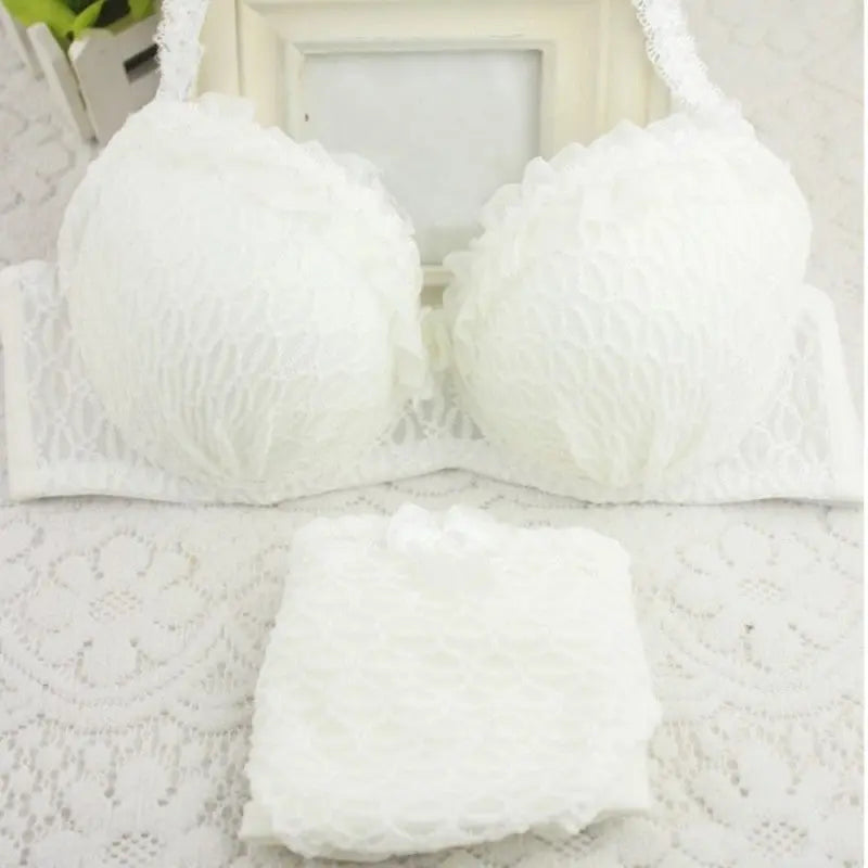 Seamless Lace Bras Set Adjustable Strap Ruffle Push-Up 3/4 Cup Lace Underwear Bra Set ANB94