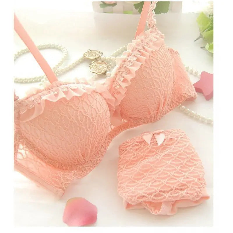 Seamless Lace Bras Set Adjustable Strap Ruffle Push-Up 3/4 Cup Lace Underwear Bra Set ANB94