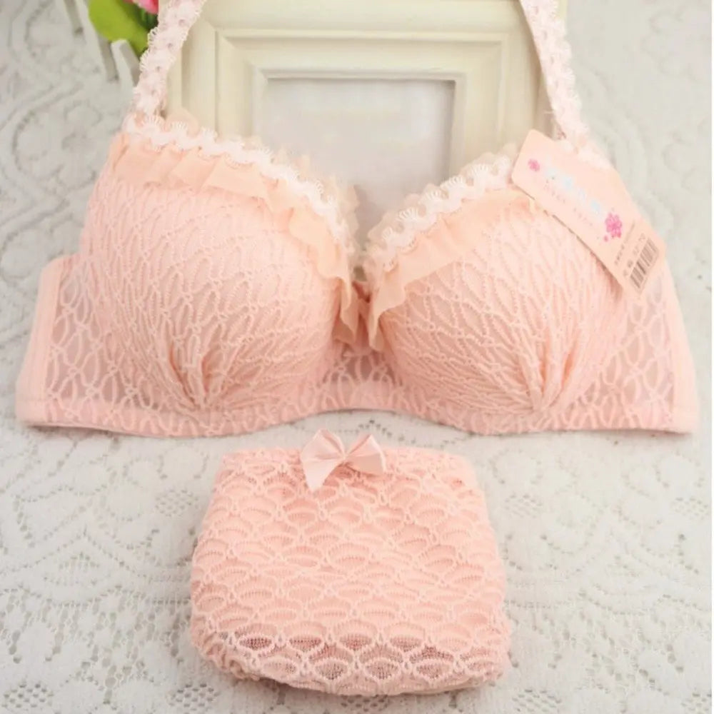 Seamless Lace Bras Set Adjustable Strap Ruffle Push-Up 3/4 Cup Lace Underwear Bra Set ANB94