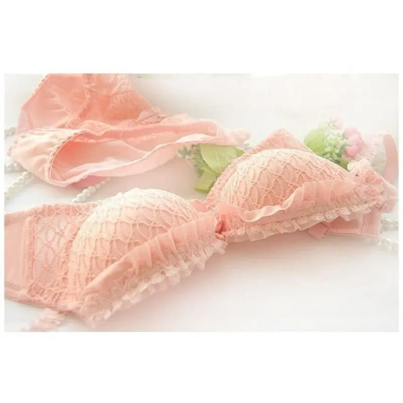 Seamless Lace Bras Set Adjustable Strap Ruffle Push-Up 3/4 Cup Lace Underwear Bra Set ANB94