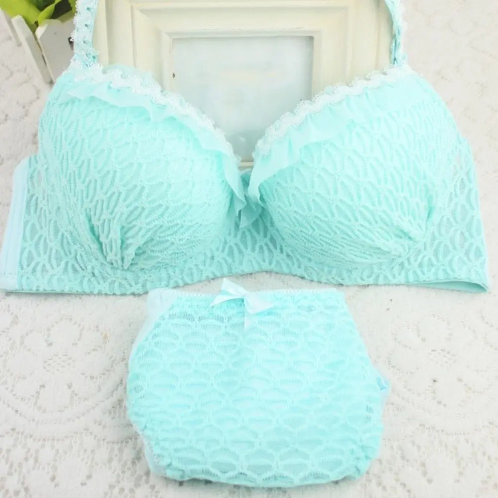 Seamless Lace Bras Set Adjustable Strap Ruffle Push-Up 3/4 Cup Lace Underwear Bra Set ANB94