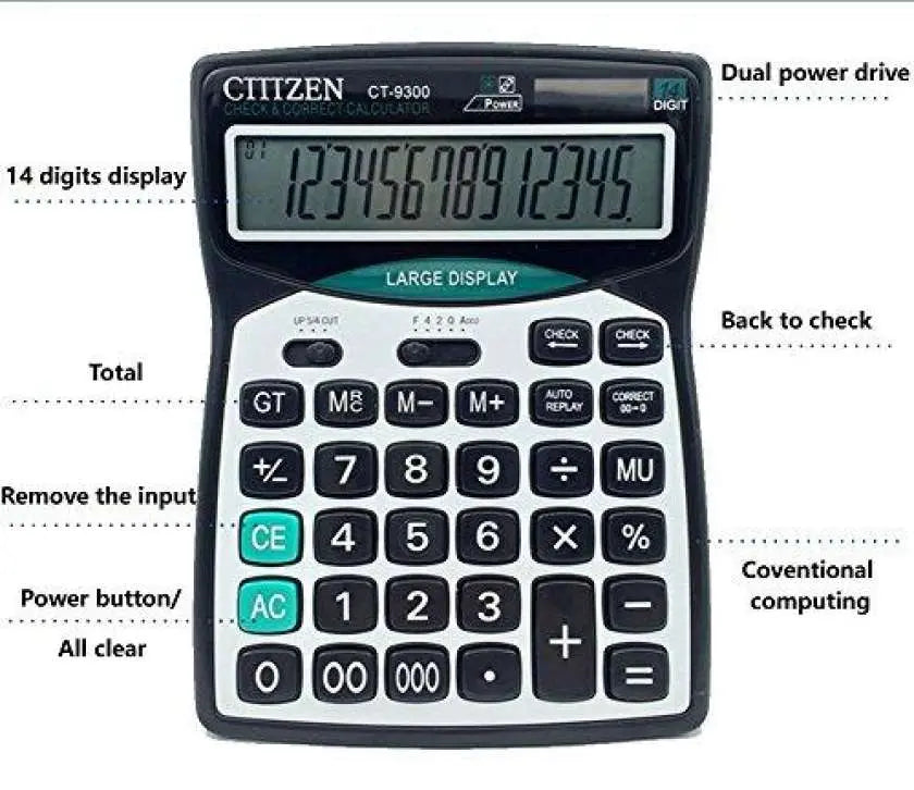 CT-9300 14 Digit Desktop Solar Dual Power Calculator ANB94