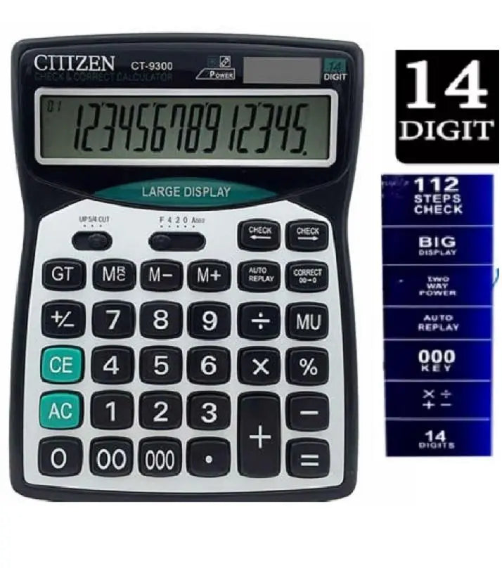 CT-9300 14 Digit Desktop Solar Dual Power Calculator ANB94