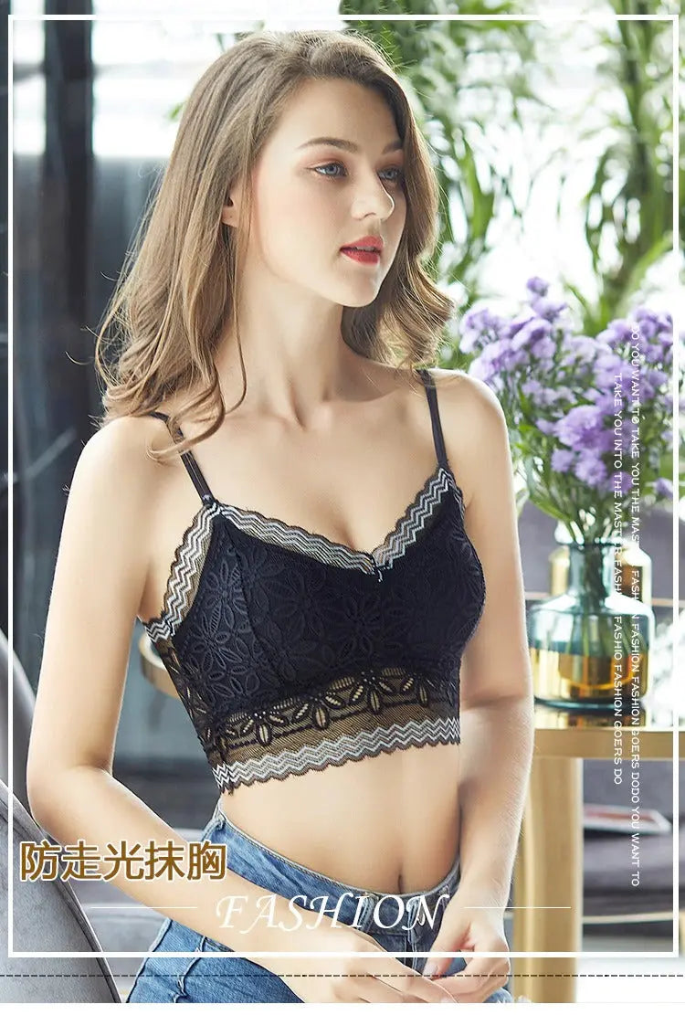 Casual Lace Embroidered Tube Top Woman Seamless Push Up Lace Bra ANB94