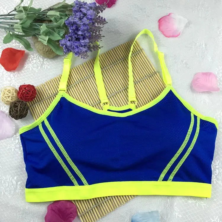Girls Breathable Sports Running Gym Striped Push Up Seamless Padded Wire free Shake proof Bra ANB94