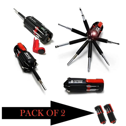 Pack Of 2 Compact 8-In-1 Multi Screwdriver Tool Set With 6 LED Torch ANB94