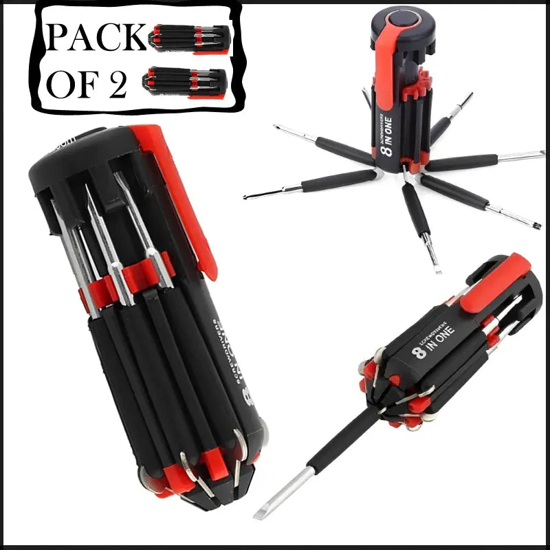 Pack Of 2 Compact 8-In-1 Multi Screwdriver Tool Set With 6 LED Torch ANB94