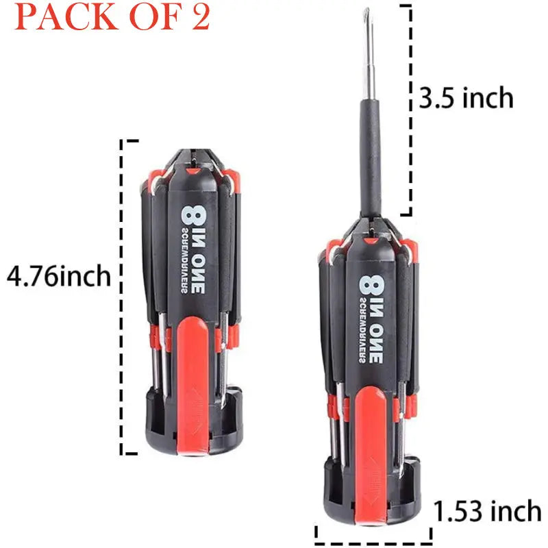 Pack Of 2 Compact 8-In-1 Multi Screwdriver Tool Set With 6 LED Torch ANB94