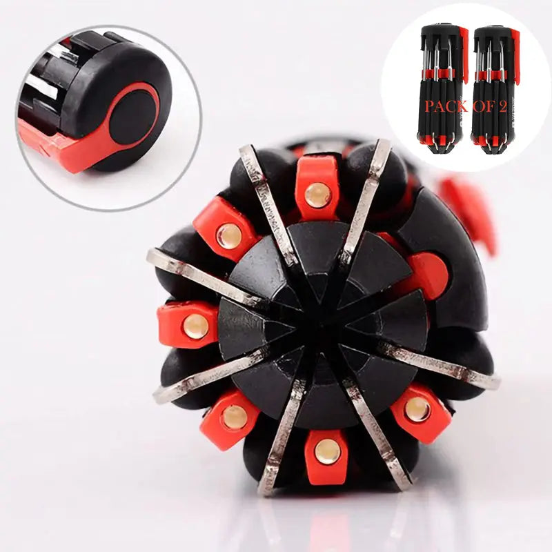 Pack Of 2 Compact 8-In-1 Multi Screwdriver Tool Set With 6 LED Torch ANB94