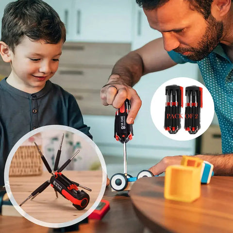 Pack Of 2 Compact 8-In-1 Multi Screwdriver Tool Set With 6 LED Torch ANB94