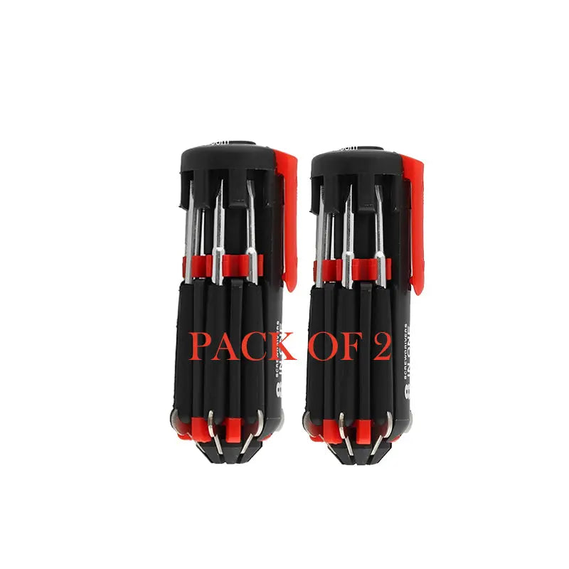 Pack Of 2 Compact 8-In-1 Multi Screwdriver Tool Set With 6 LED Torch ANB94