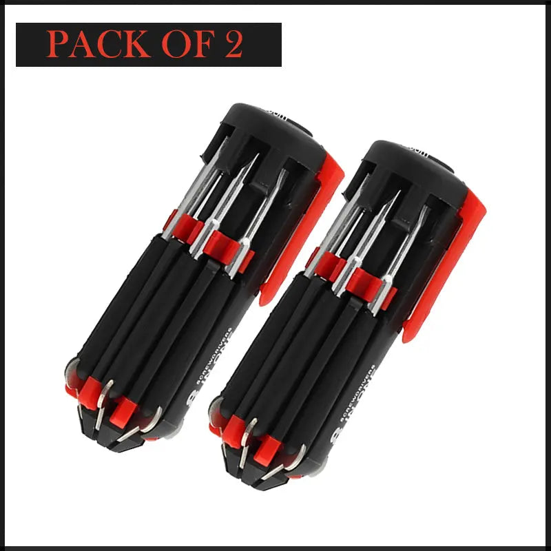Pack Of 2 Compact 8-In-1 Multi Screwdriver Tool Set With 6 LED Torch ANB94
