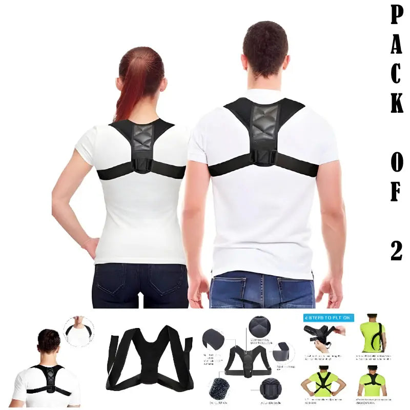 Pack Of 2 Posture Corrector Adjustable Back And Shoulder Support Correction Belts ANB94