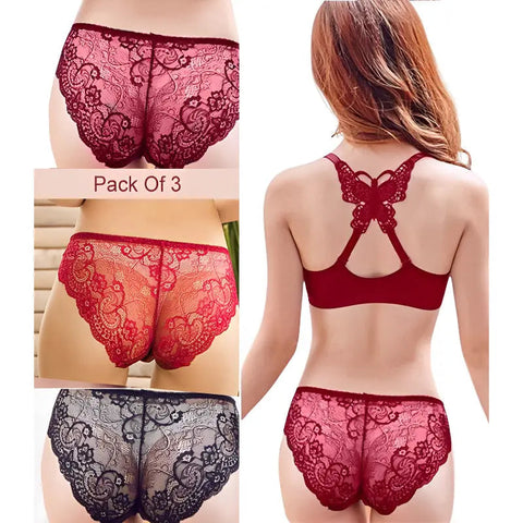 Pack Of 3 Lace Women Panties Seamless Underwear Briefs with Bowknot ANB94
