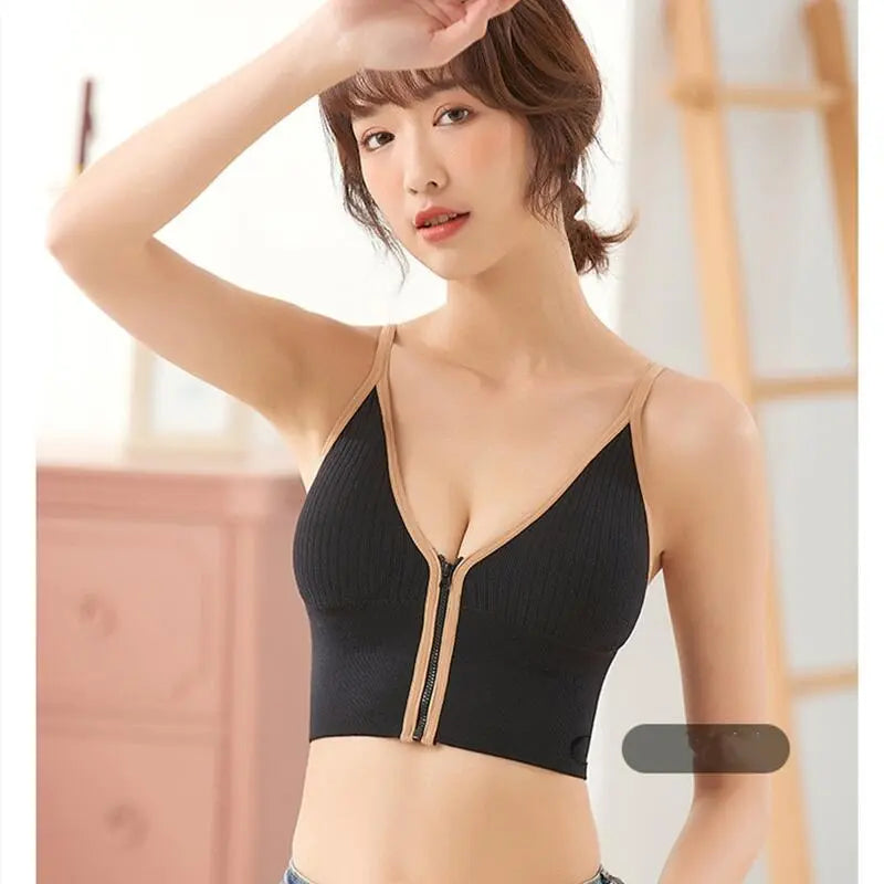 Women Front Zipper Closure Comfort Wire Free Tube Top Bra ANB94