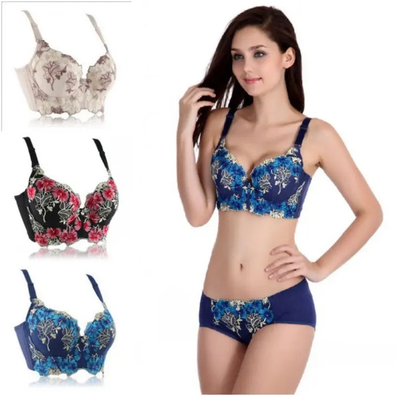 Women Seamless Side Support Plunge Bra Underwired Push Up Bra Embroidered ANB94