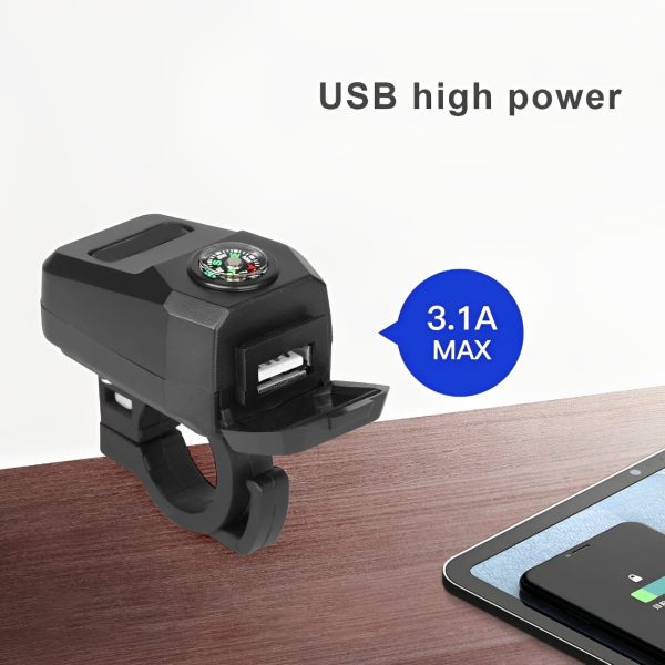 Motorcycle USB Charger with Compass – Fast Charging, Waterproof, 36-105V – Universal for Motorcycles & E-Bikes